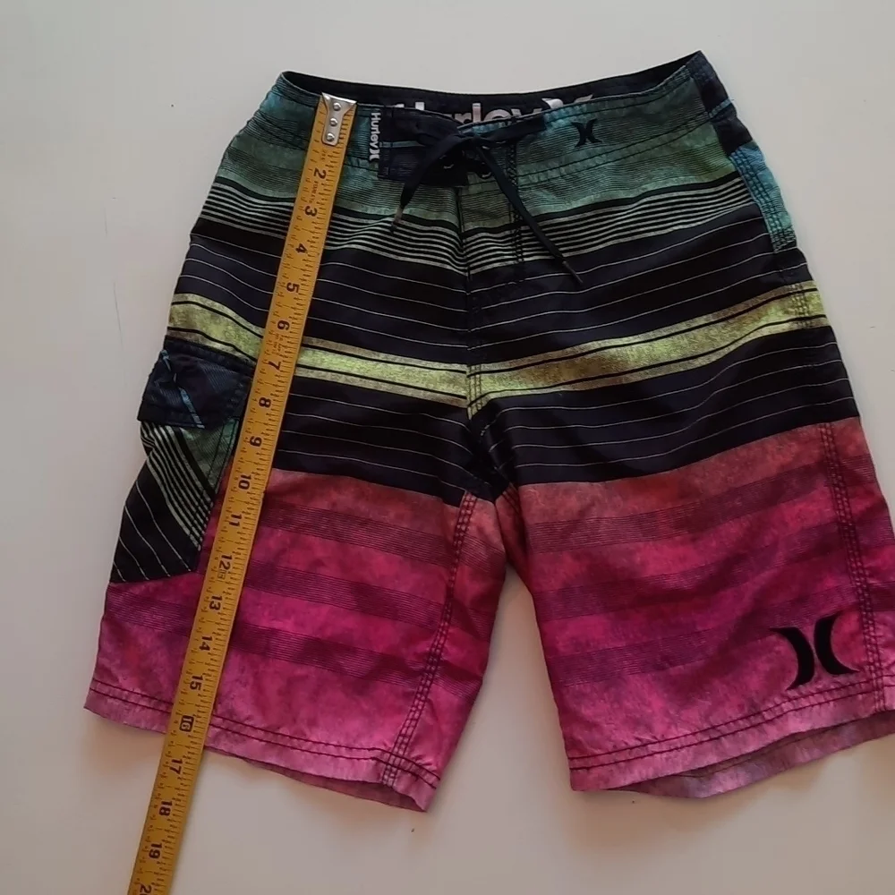 Hurley Striped Board Shorts Swim Trunks 24 Black Pink Green